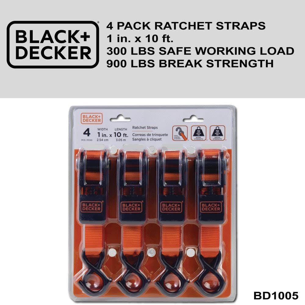 Black and Decker 1 Inch x 10 Ft Ratchet Tie Downs 4 Pieces, large image number 7