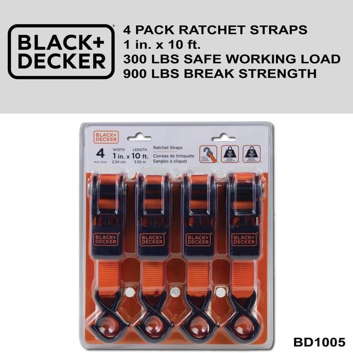 Black and Decker 1 Inch x 10 Ft Ratchet Tie Downs 4 Pieces, large image number 6