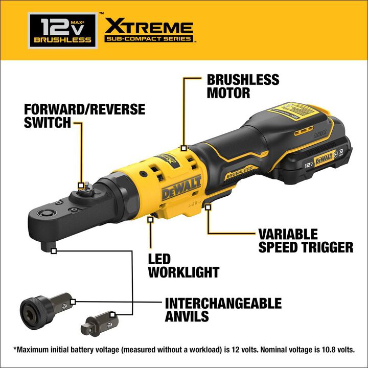 DEWALT XTREME 12V MAX Cordless 3/8 in and 1/4 in Sealed Head Ratchet Kit, large image number 2