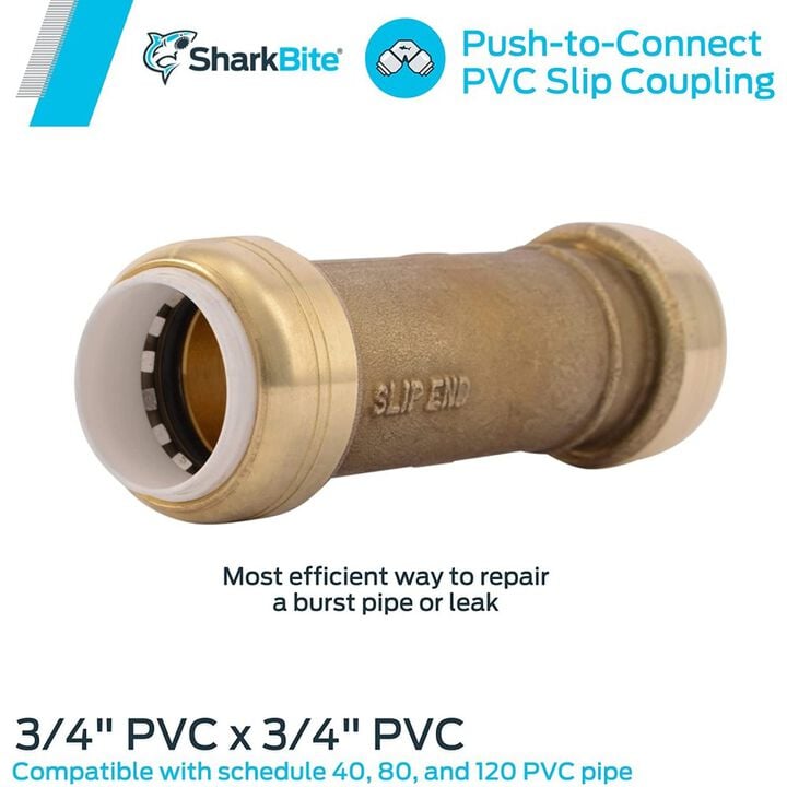 Sharkbite 3/4in PVC x 3/4in PVC Brass Slip Coupling, large image number 2