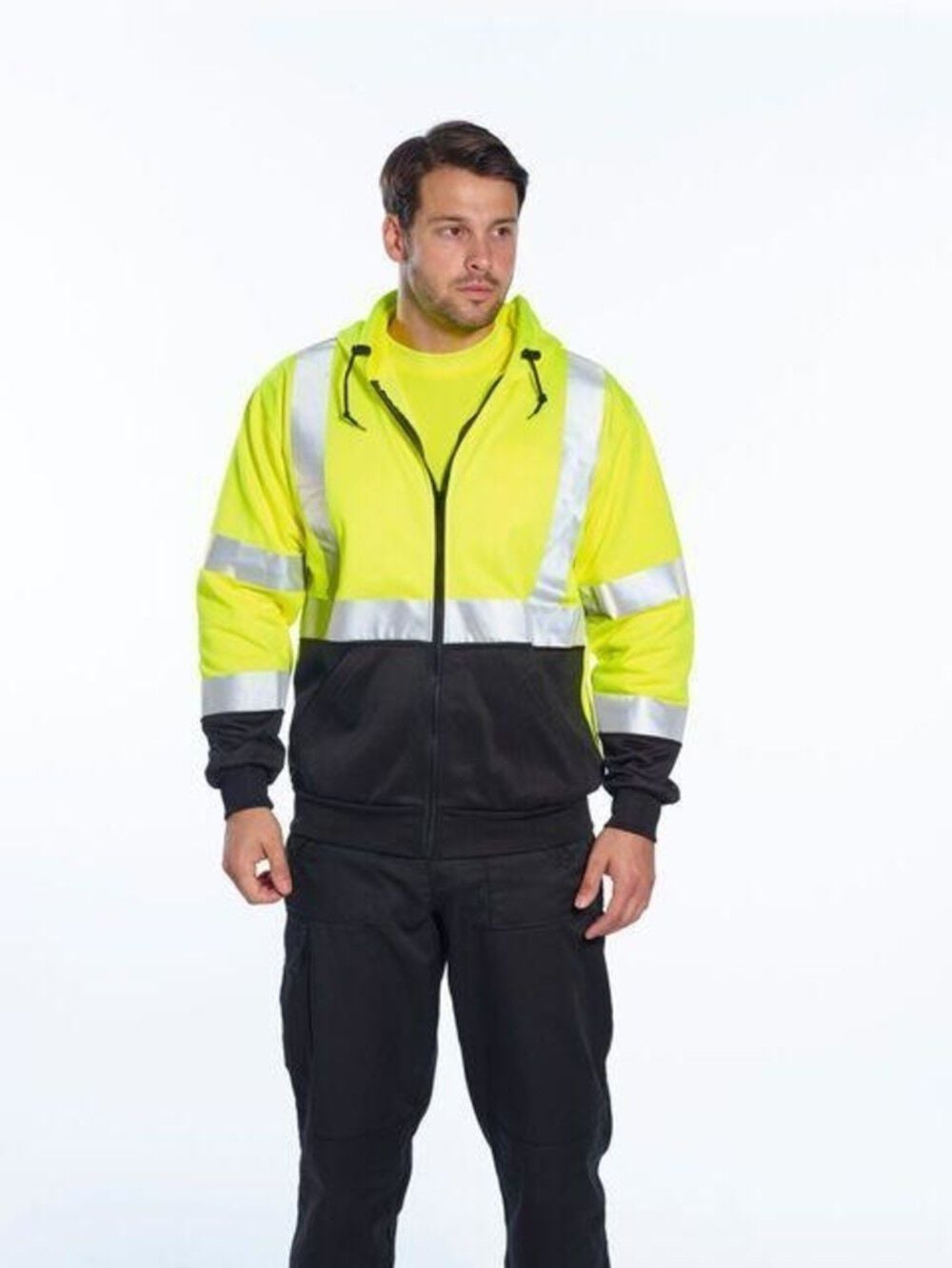 Portwest Yellow and Black Hi-Vis 2-Tone Zipped Hoodie - Small, large image number 4