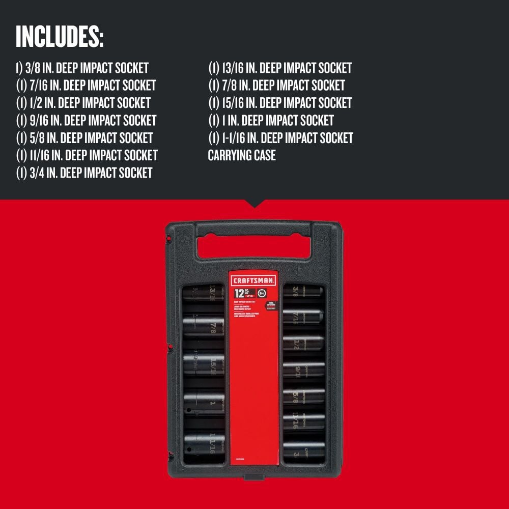 CRAFTSMAN 1/2 Inch SAE Deep Impact Socket Set, 12 Piece, large image number 2