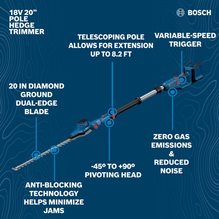 Bosch 18V 20 Inch Pole Hedge Trimmer Kit, large image number 2