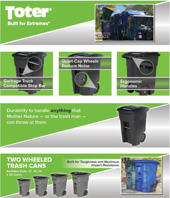 Toter 48 Gallon Trash Can with Smooth Wheels and Lid, large image number 2