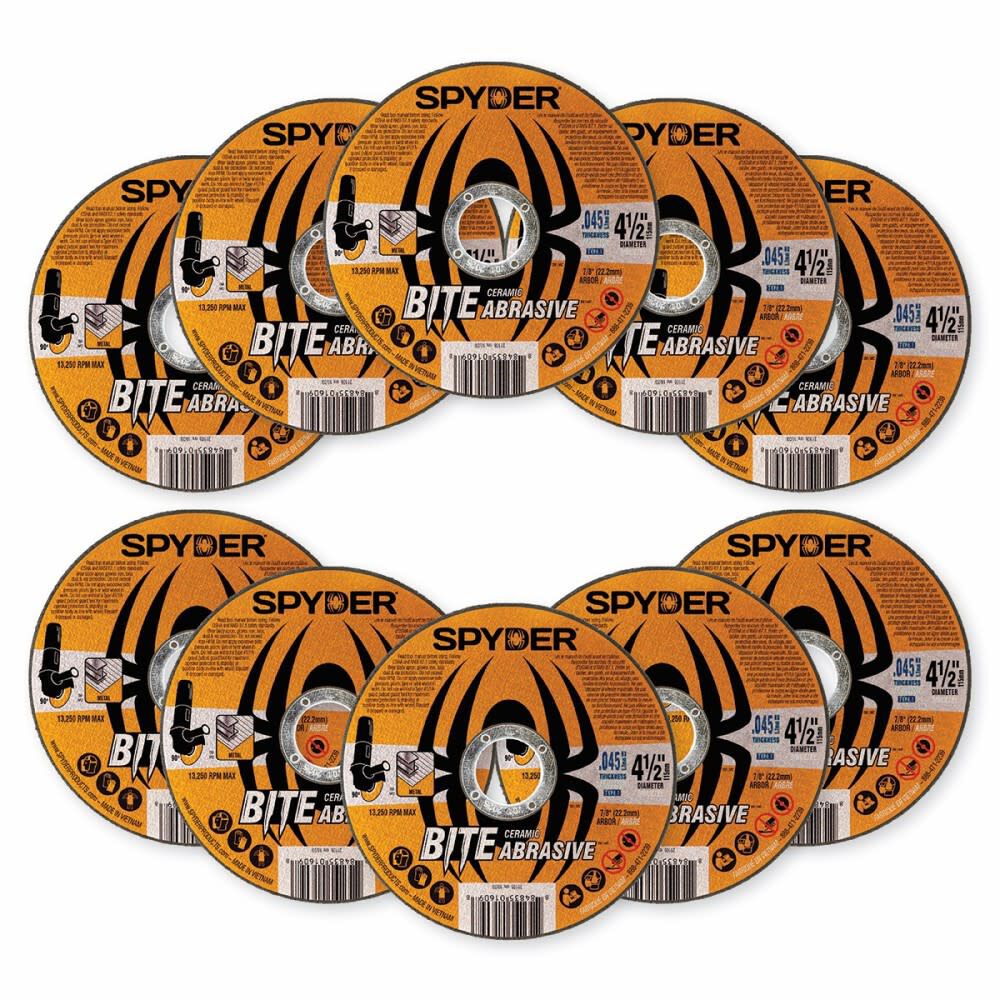 Spyder 4.5 Inch, 7/8 Inch Arbor, Ceramic Abrasive Cut-Off Wheels, 10 Pieces, large image number 1