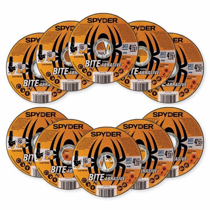 Spyder 4.5 Inch, 7/8 Inch Arbor, Ceramic Abrasive Cut-Off Wheels, 10 Pieces
