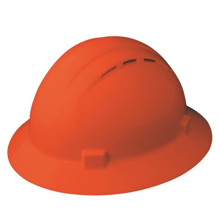 Delta Plus Americana Full Brim Vented Hard Hat with 4 Point Ratchet Suspension Orange