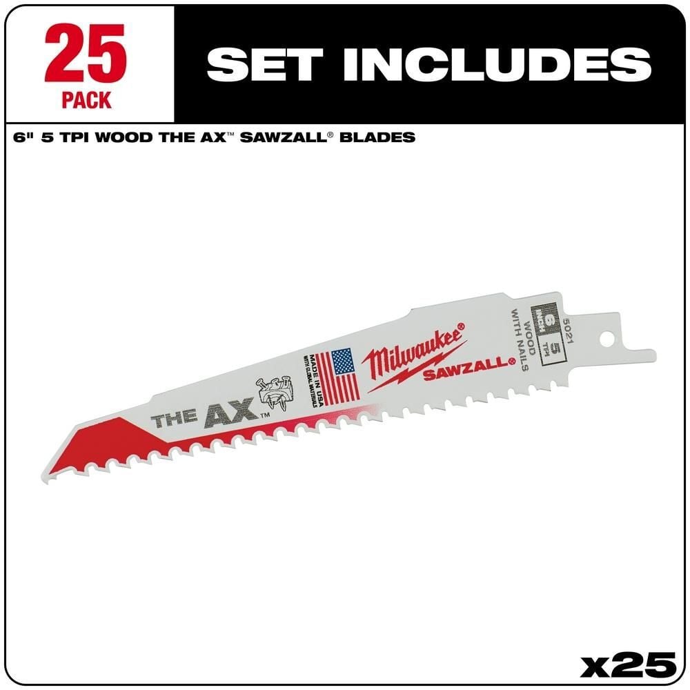 Milwaukee 6 in. 5 TPI The Ax SAWZALL Blade 25PK, large image number 2
