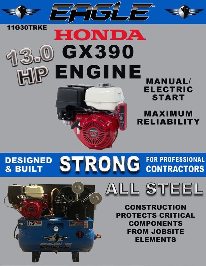 Eagle Compressor 30 Gallon Stationary Gas Compressor, large image number 3