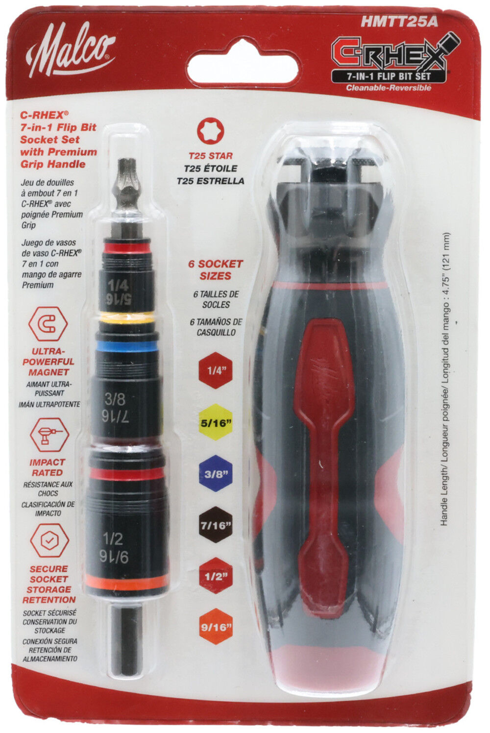 Malco Products C-RHEX 7-in-1 Flip Bit T25 Star Socket Set with Premium Grip Handle, large image number 11