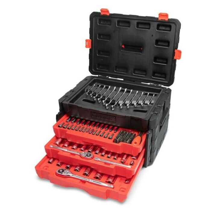 Crescent 229 Piece 1/4 Inch, 3/8 Inch, 1/2 Inch Mechanics Hand Tool Set with 3 Drawer Storage Case, large image number 2