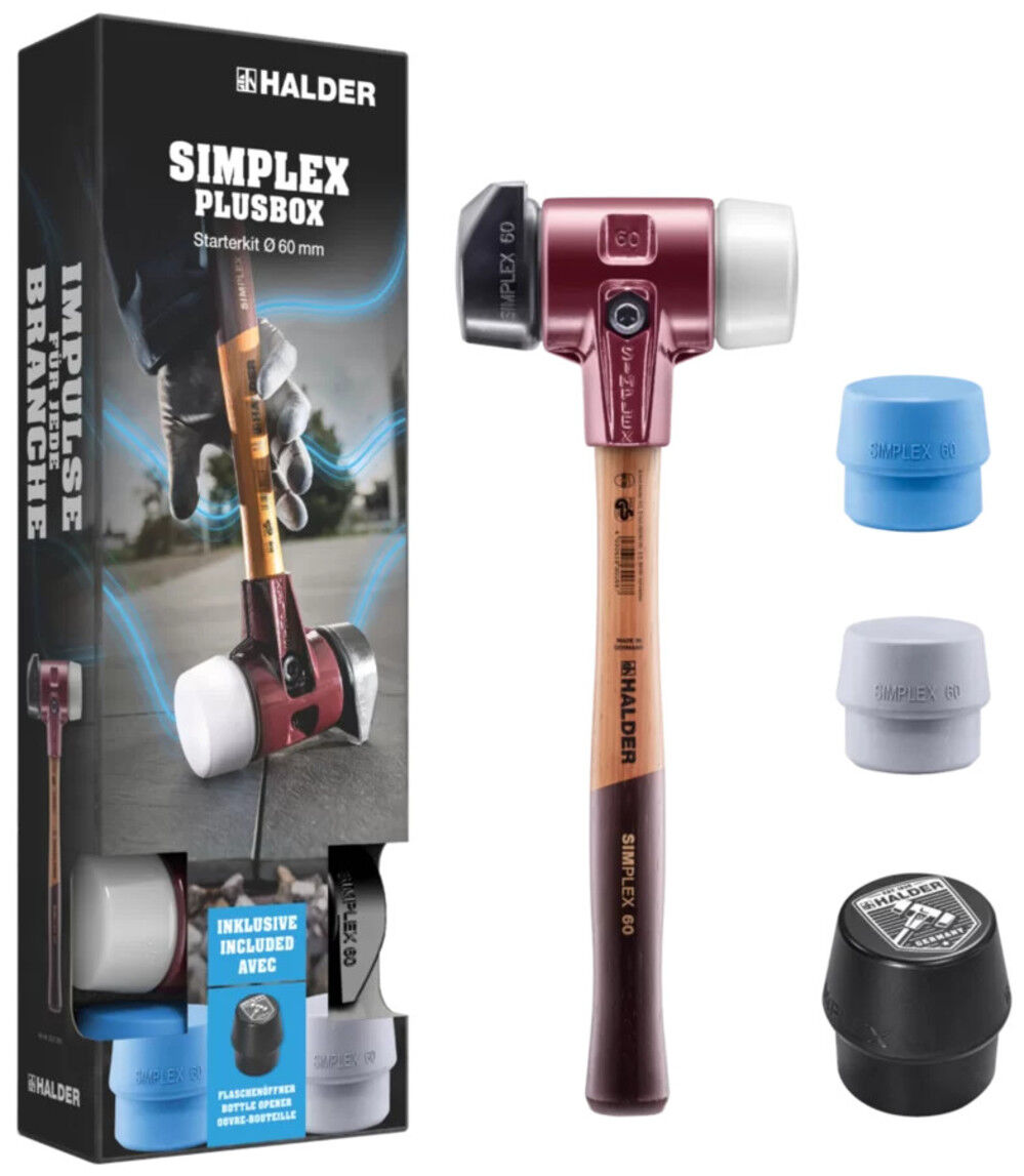 Halder Inc SIMPLEX Starter Kit Rubber & Plastic Head Soft-Face Mallet D60 with 4 Inserts, large image number 1