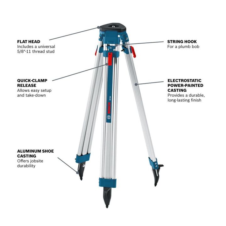 Bosch 63 Inch Aluminum Flat Heat 5/8In-11 Contractors' Tripod, large image number 2