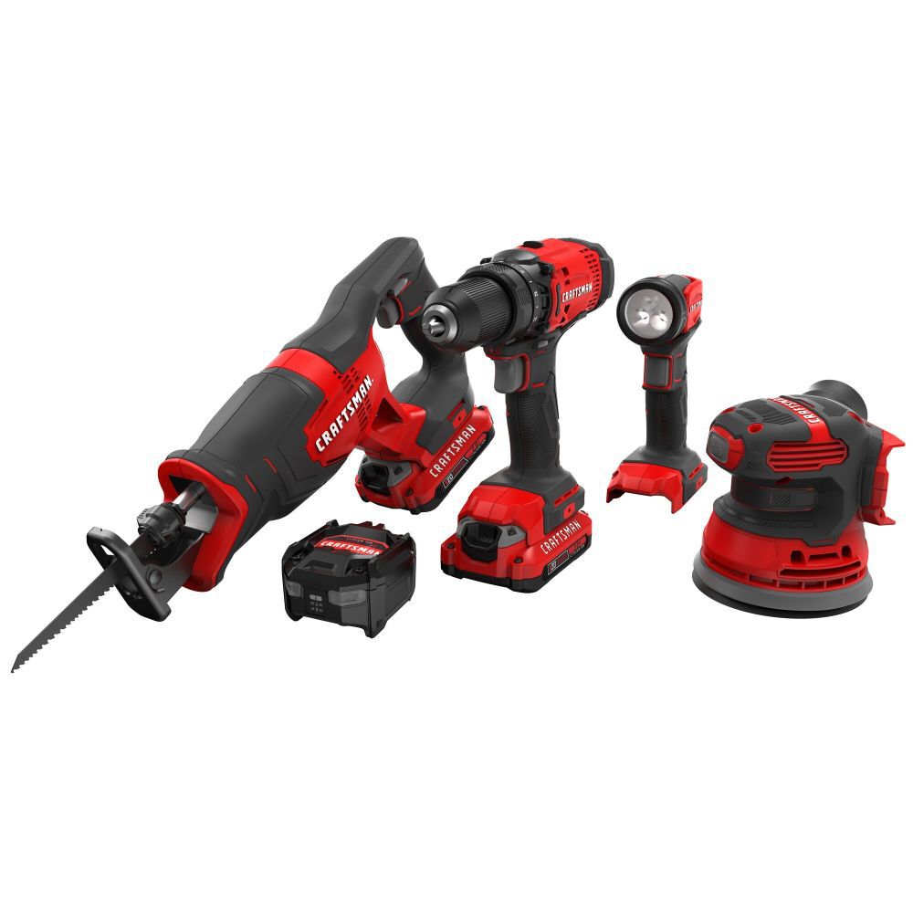 CRAFTSMAN 4 Tool Combo Kit With Two 2Ah Batteries and Charger, large image number 1