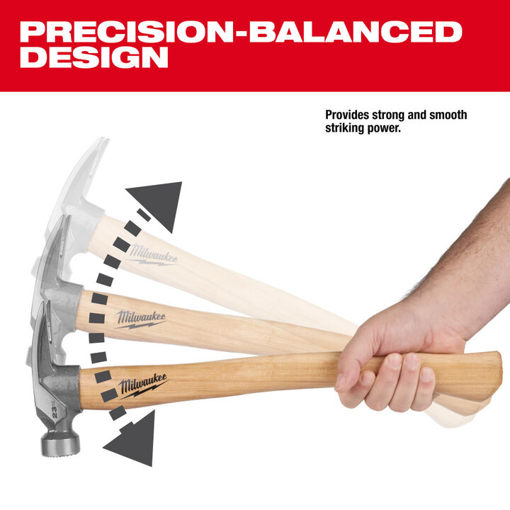 Milwaukee 23 Oz Milled Face Hickory Handle Framing Hammer, large image number 3