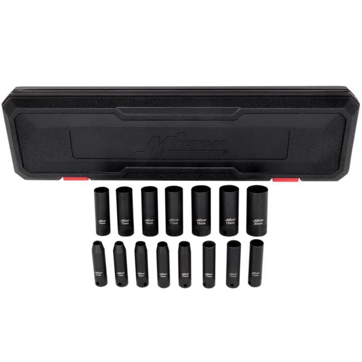 Milton 3/8 Drive Deep 6-Point Impact Socket Set 6-20mm Steel Coated Black Oxide Finish 15pc