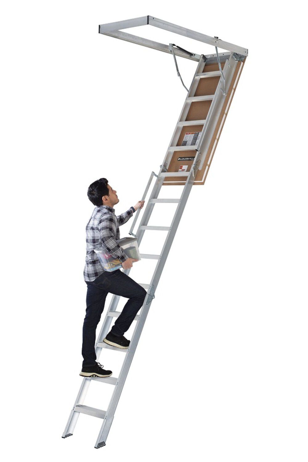 Louisville Ladder Attic Ladder Aluminum 350# 25.5 Inch x 63 Inch x 12ft ...