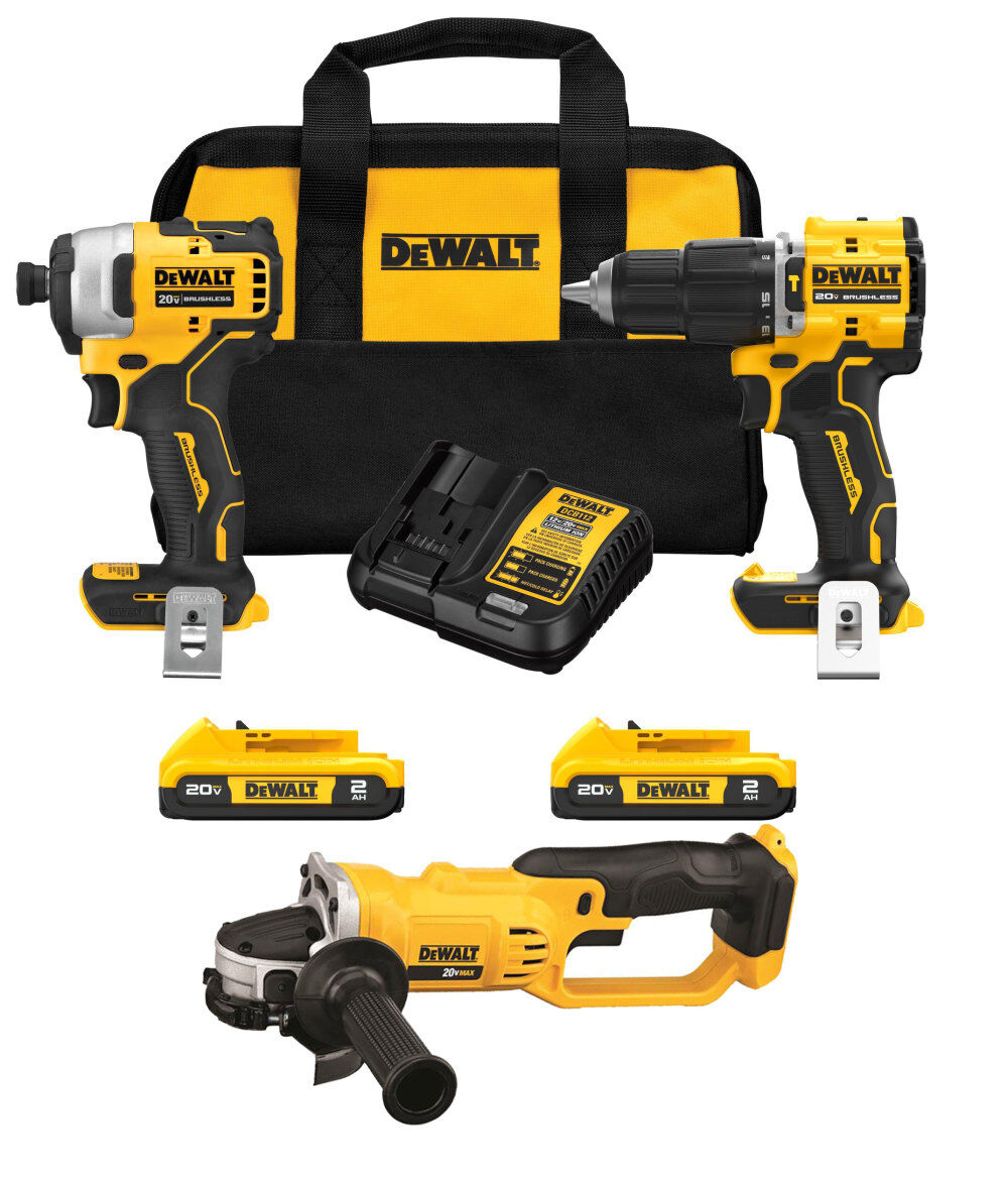 DEWALT 20V MAX Impact Driver Hammer Drill Cut Off Tool 3 Tool Combo Kit Bundle DCK226D2 DCG412B Acme Tools