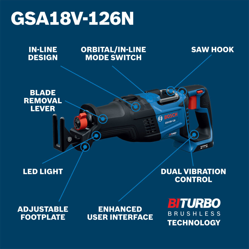 Bosch 18V 1-1/4 Inch Reciprocating Saw (Bare Tool) Reconditioned, large image number 2