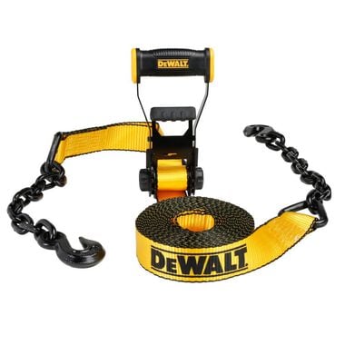 DEWALT 2 Inch x 30ft Heavy-Duty Ratchet Strap With Chain & Hooks, 10,000 LB Break Strength