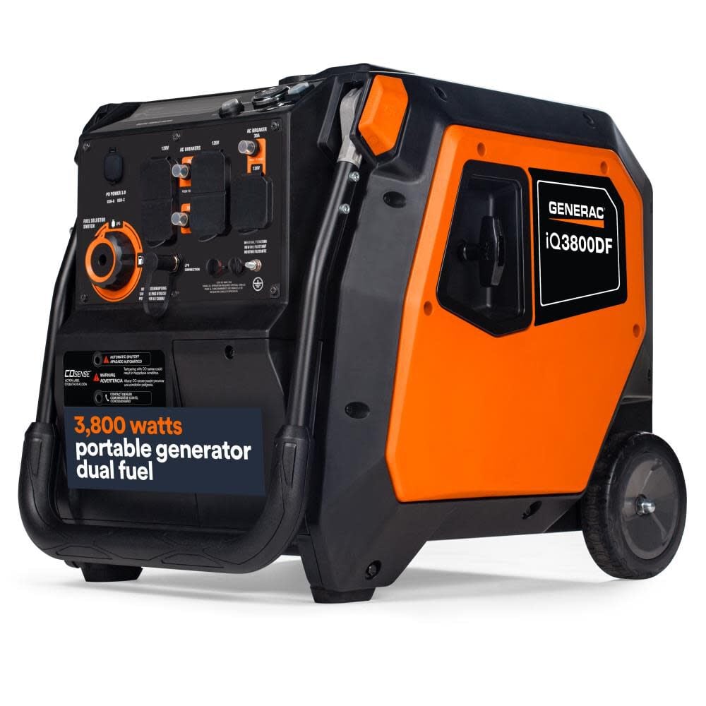 Generac IQ Series 3, 800 Watt Dual Fuel 50-State Portable Inverter Generator with COsense Technology – 8946G