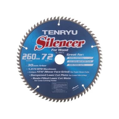Tenryu Silencer Series Steel Arbor Blade 10.23in 72 Tooth