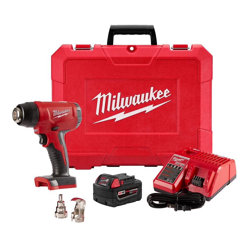 Milwaukee Tool Heat Gun Kit, Battery Powered, 18V DC, Dual Temp. Setting,  360 Watt, Pistol Handle 2688-20, 48-11-1835