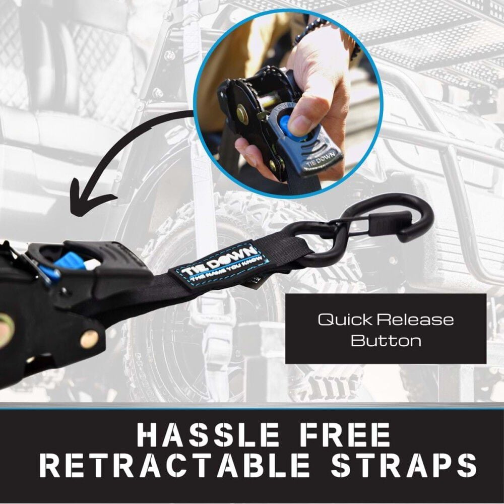 Tie Down 1 Inch x 10 Ft Retractable Ratchet Strap Set, large image number 3