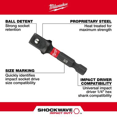 Milwaukee SHOCKWAVE 1/4 in. Hex Shank to 3/8 in. Socket Adapter, large image number 1