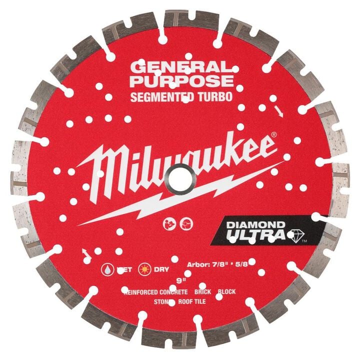 Milwaukee DIAMOND ULTRA 9 Inch Segmented Turbo Rim Diamond Blade for Reinforced Concrete, Stone, and Brick