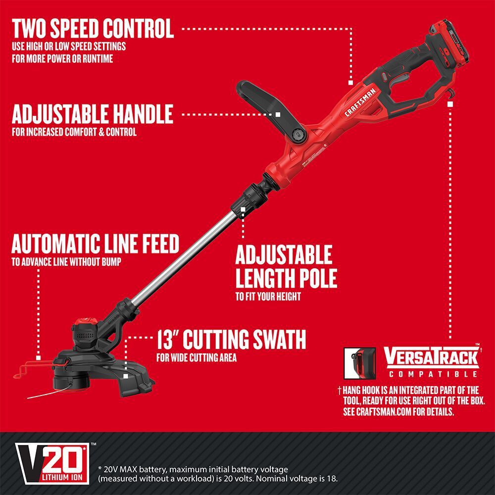 CRAFTSMAN V20* WEEDWACKER 13 Inch Cordless String Trimmer and Edger Kit, large image number 3
