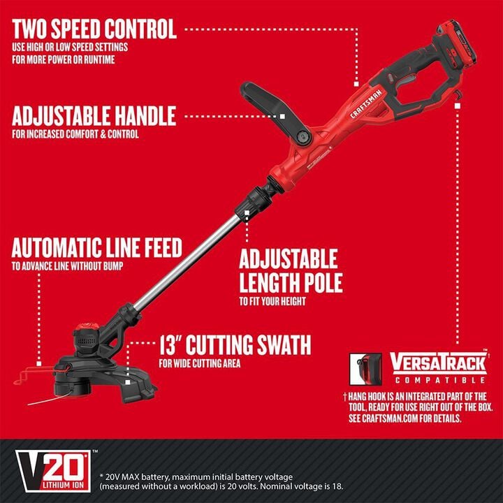 CRAFTSMAN V20* WEEDWACKER 13 Inch Cordless String Trimmer and Edger Kit, large image number 2