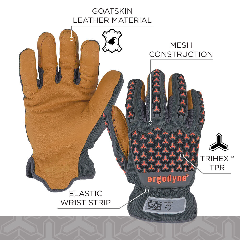 Ergodyne 712 Cut-Resistant Leather Impact Gloves Small Brown, large image number 6