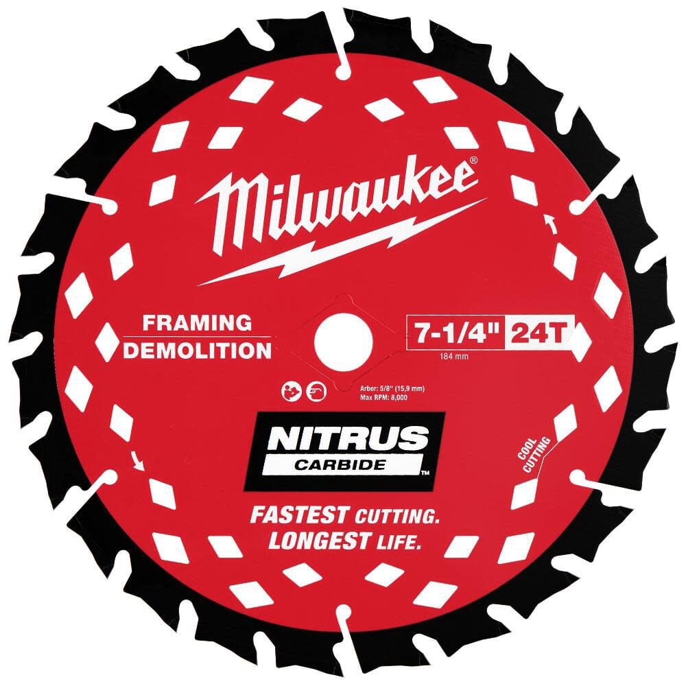 Milwaukee 7-1/4 Inch 24T NITRUS Carbide Framing and