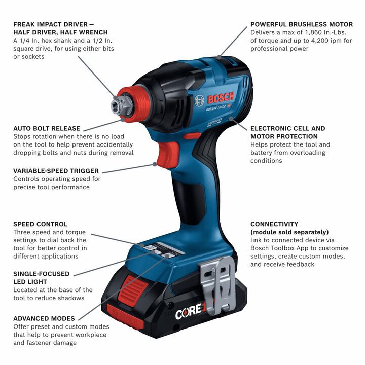 Bosch Promotional 18V Freak 1/4in & 1/2in Two In One Bit/Socket Impact Driver Kit, large image number 15