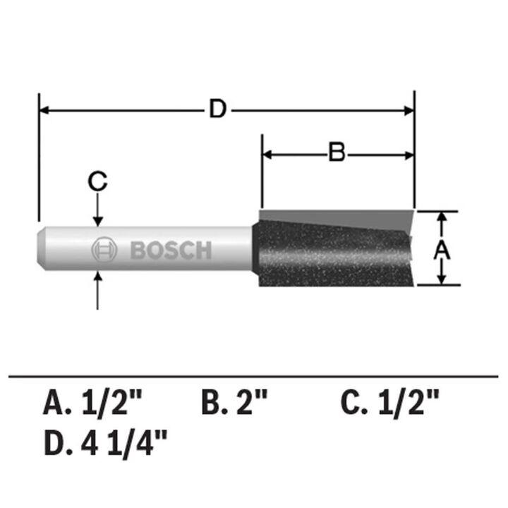 Bosch 1/2in x 2in Carbide Tipped Double Flute Straight Router Bit, large image number 1