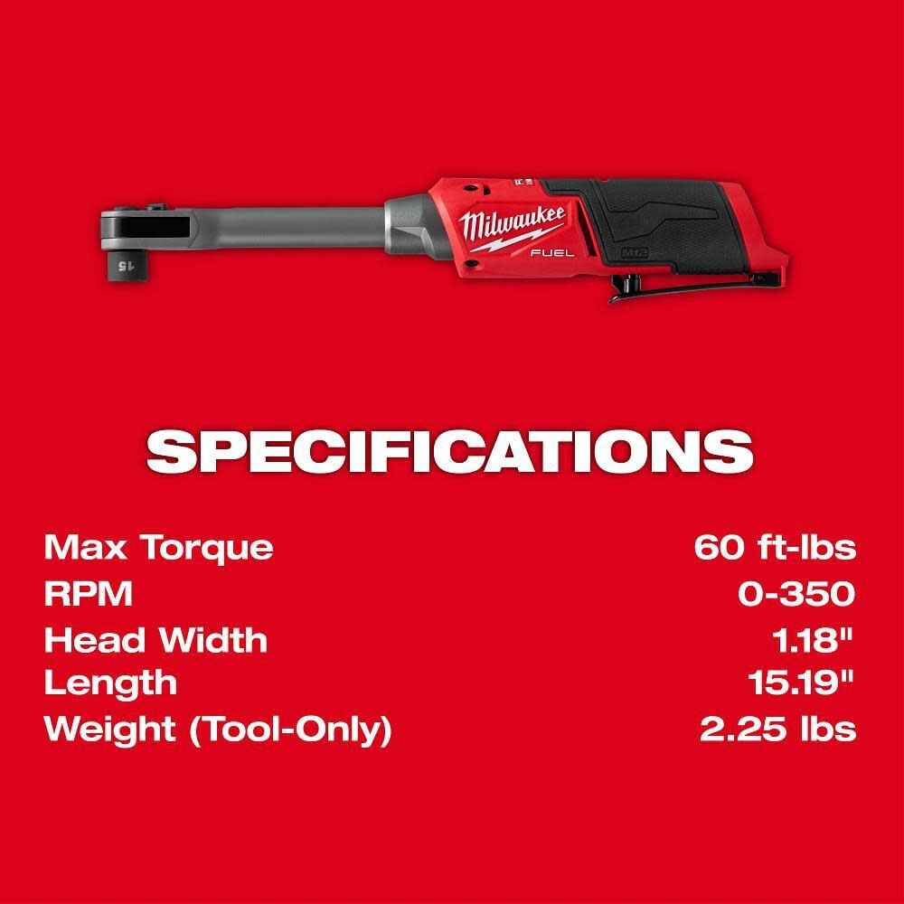 Milwaukee M12 Insider Extended Reach Ratchet (Bare Tool), 8 Piece Socket SAE Set Bundle, large image number 6
