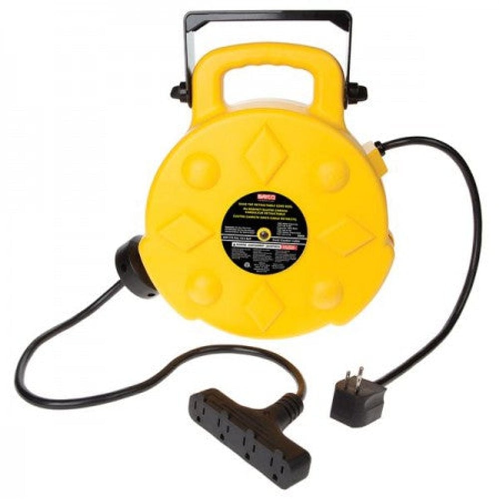 Bayco Products 50 Ft 12 Amp LED Retractable Polymer Cord Reel with 4 Outlets - 15 Amp - SL-8904