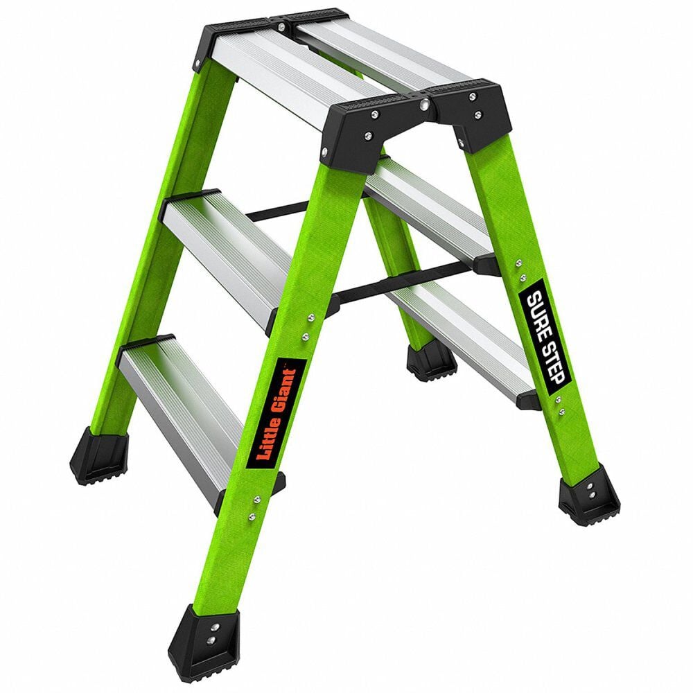 Little Giant Safety Sure Step 375 Lb Double Sided Fiberglass 3 Step Stool Black & Green – 910-00001