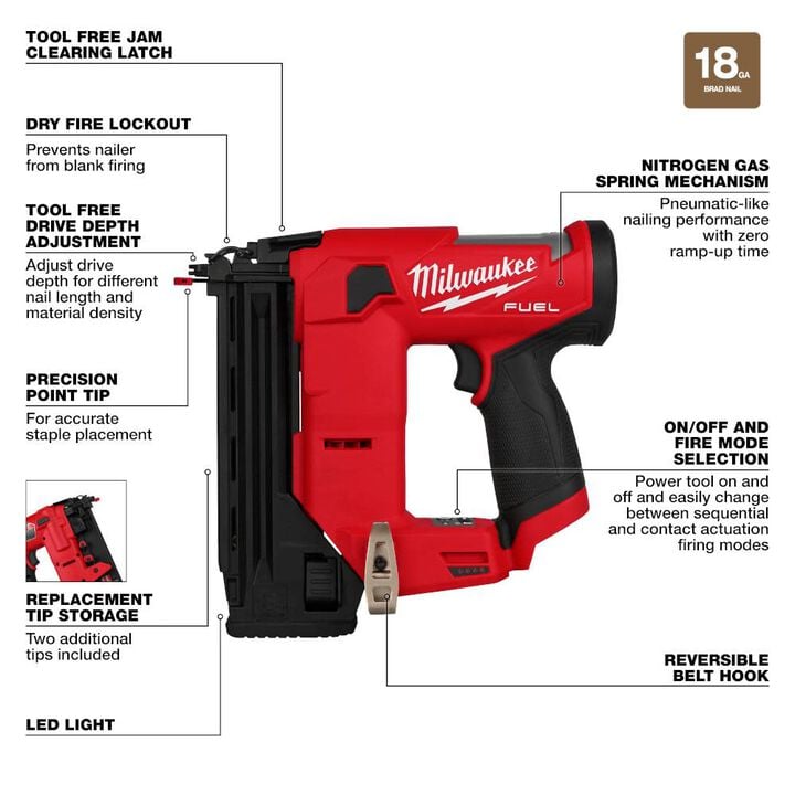 Milwaukee M12 FUEL 18 Gauge Compact Brad Nailer (Bare Tool), large image number 4
