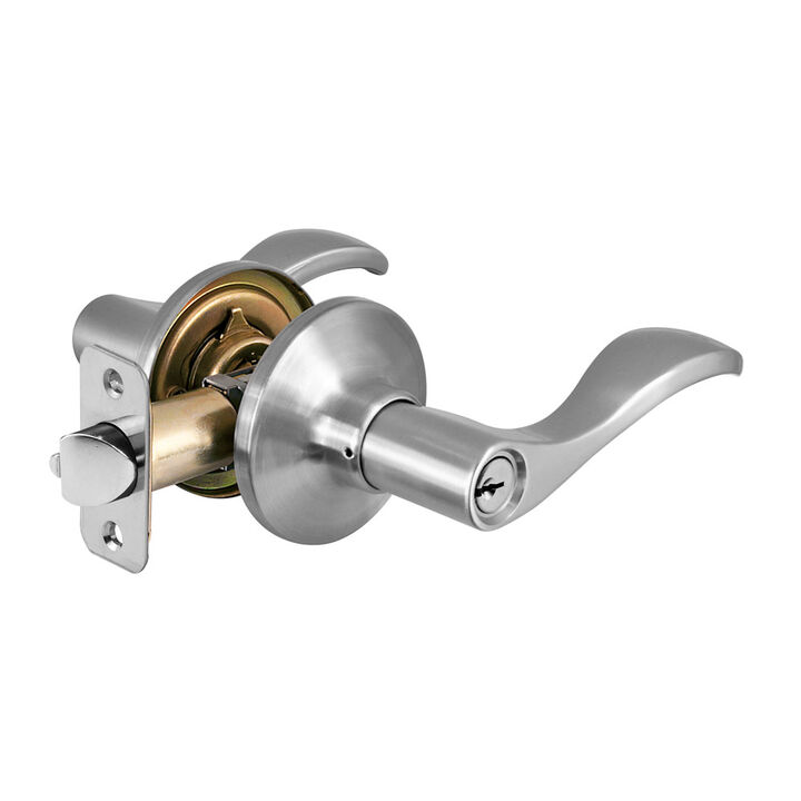 Master Lock Satin Nickel Finished Wave Style Keyed Entry Door Lockset Lever, large image number 1