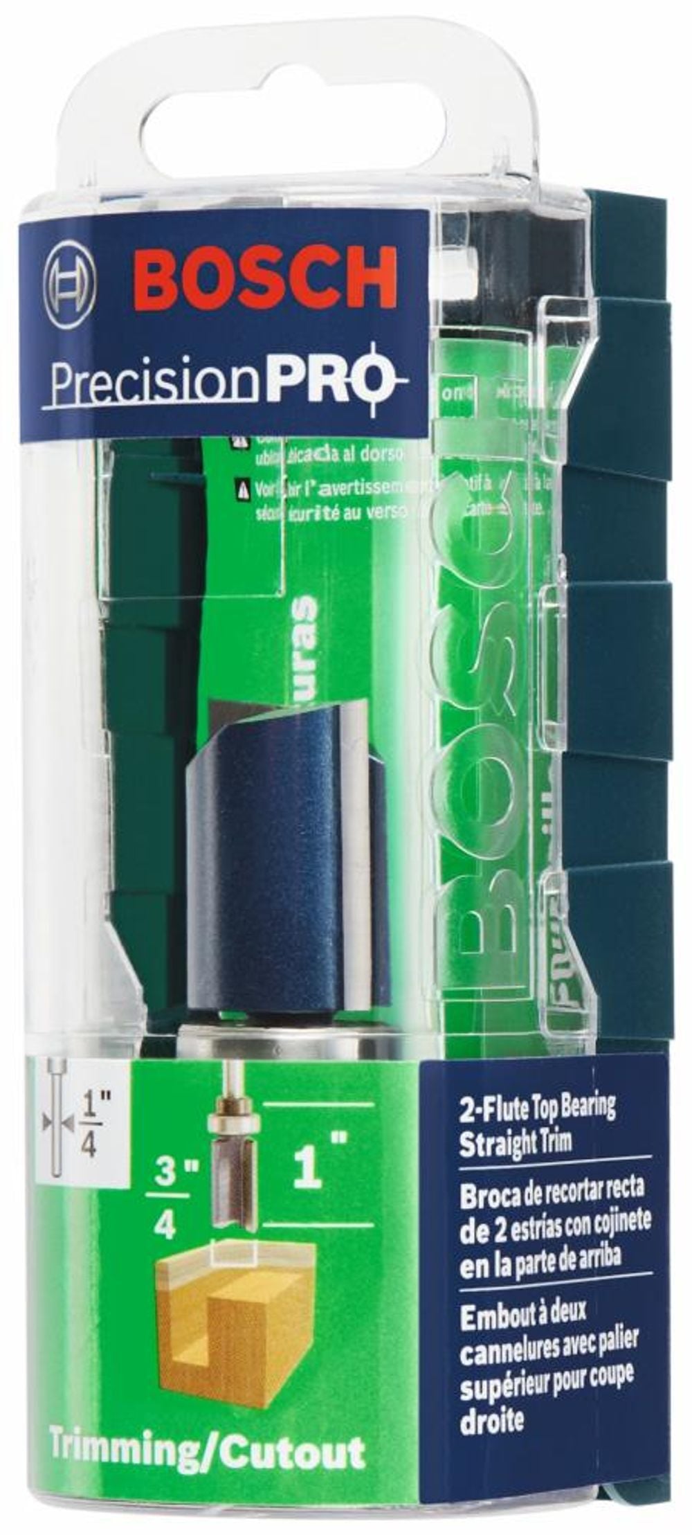 Bosch 3/4in x 1in Carbide Tipped Double Flute Top Bearing Straight Trim Router Bit, large image number 3