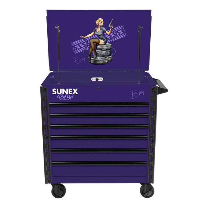 Sunex 39 Inch 6 Drawer Premium Service Cart  with Premium Pinup Series Betty Design