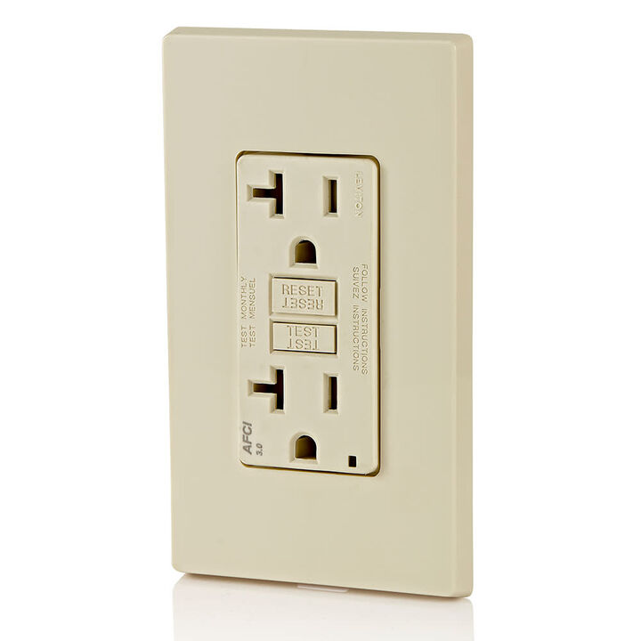 Leviton SmartlockPro AFCI Outlet 20A 125V Duplex Light Almond, large image number 1