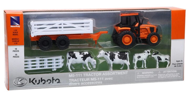 Kubota M5-111 1:32 Scale Miniature Toy Tractor Set with Farm Animals, large image number 1