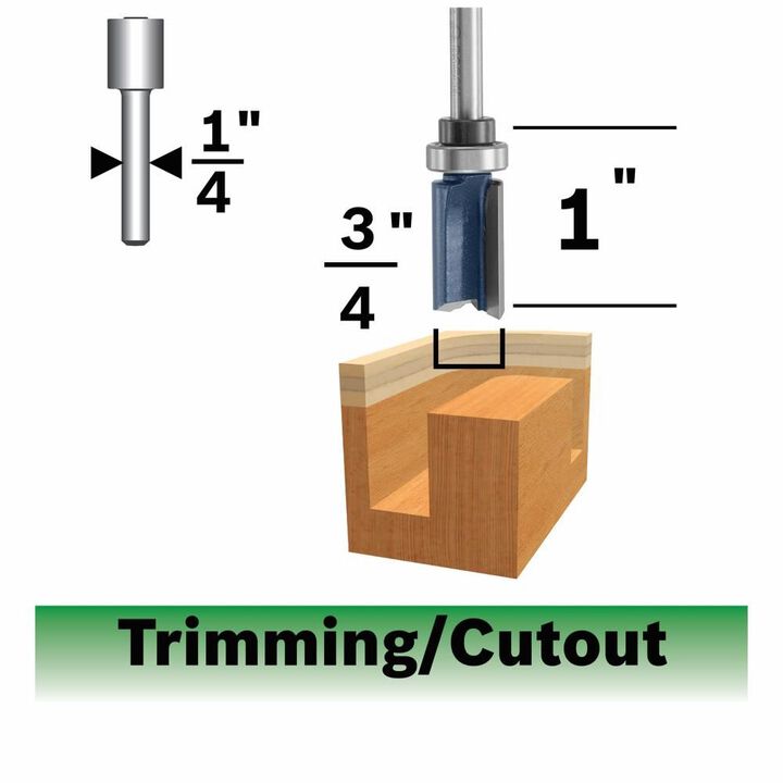 Bosch 3/4in x 1in Carbide Tipped Double Flute Top Bearing Straight Trim Router Bit, large image number 0