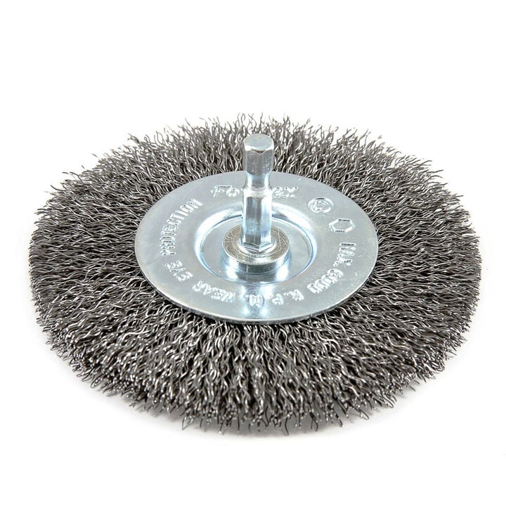 Forney Industries Wire Wheel Crimped 4 Inch x .012 Inch x 1/4 Inch Hex Shank