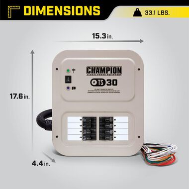 Champion Power Equipment 30 Amp Manual Transfer Switch with 25 ft Power Cord and Weather-Resistant Power Inlet Box, large image number 5