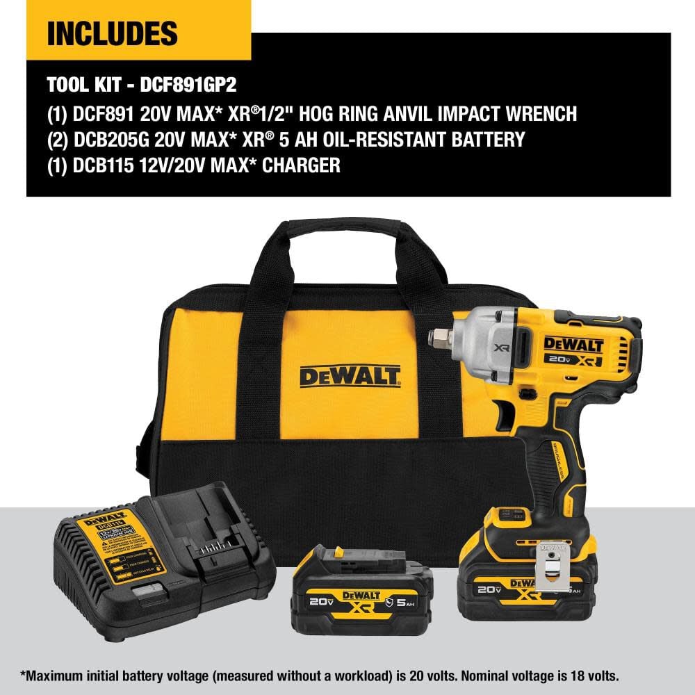 DEWALT 20V MAX XR 1/2in Mid Range Impact Wrench with Hog Ring Anvil & Oil Resistant Batteries Kit, large image number 8
