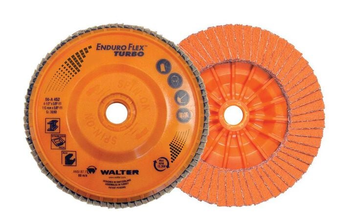 Walter 4-1/2 Inch Enduro Flex Turbo Flap Disc, 36/60 Grit, 7/8 Inch Arbor, 10 Pack, large image number 1